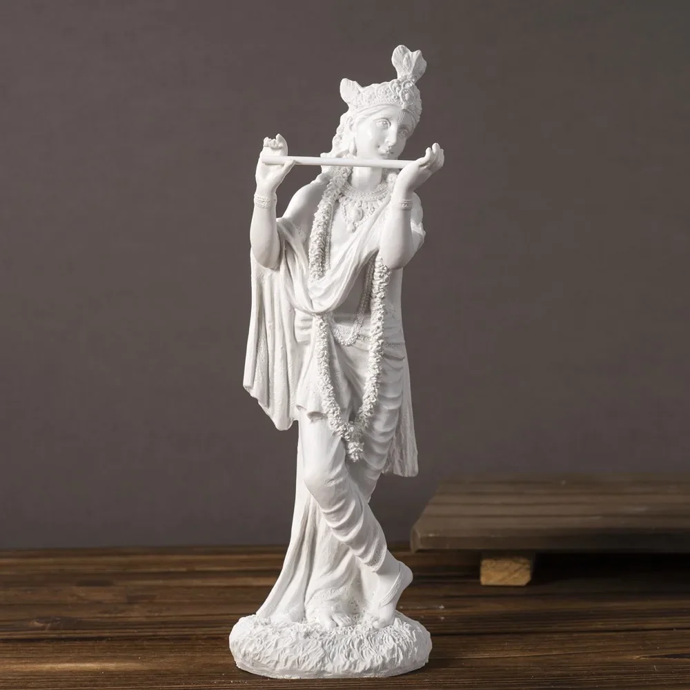 Vilead Resin White Krishna Statue Hindu God Love Divine Sculpture Hinduism Meditating Figurines Home Decoraiton Yoga Room Decor