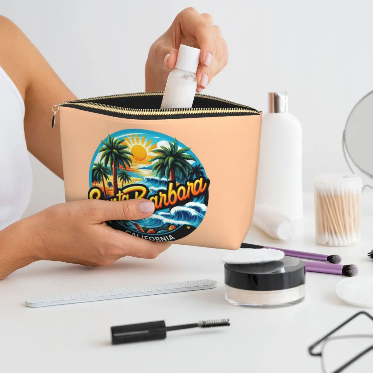 

Santa Barbara, California USA Women Cosmetic Bag Travel Makeup Organizer Pouch Toiletry Storage Dopp Kit Box