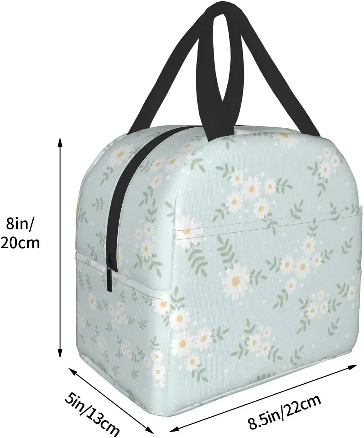 Daisy Flower Blue Insulated Lunch Bag Protable Thermal Cooler Tote for Adults Kids Work School Picnic Beach Reusable Lunch Box