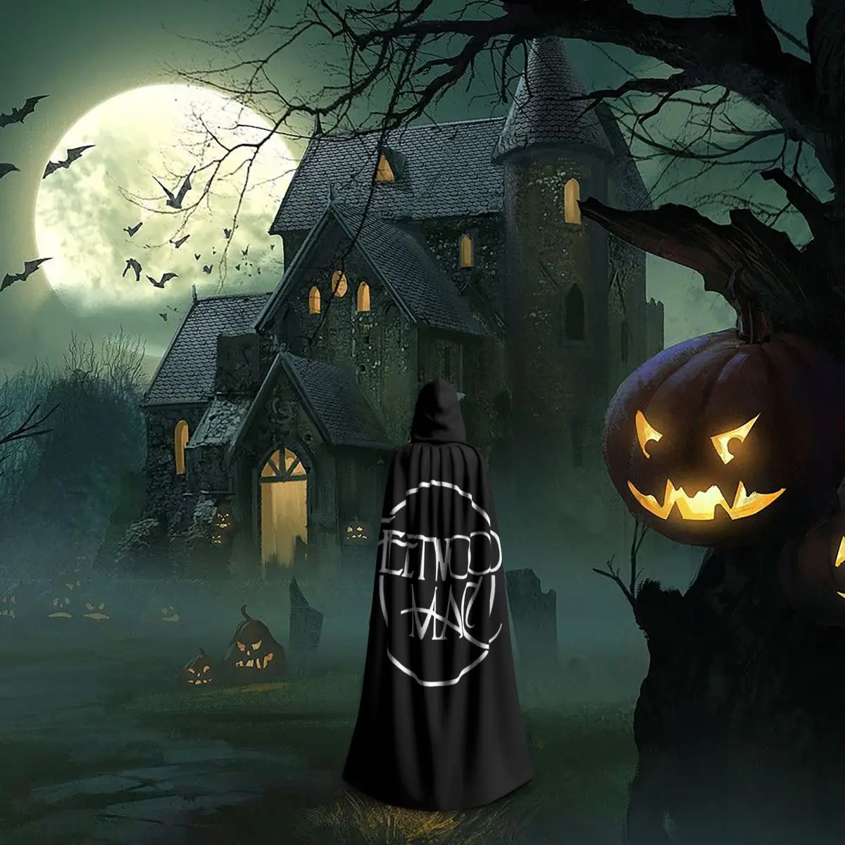 الكلاسيكية شعار فليتوود ماك طويل مقنعين عباءة الساحرة القرون الوسطى زي تأثيري كيب هالوين معطف الكبار للجنسين #5