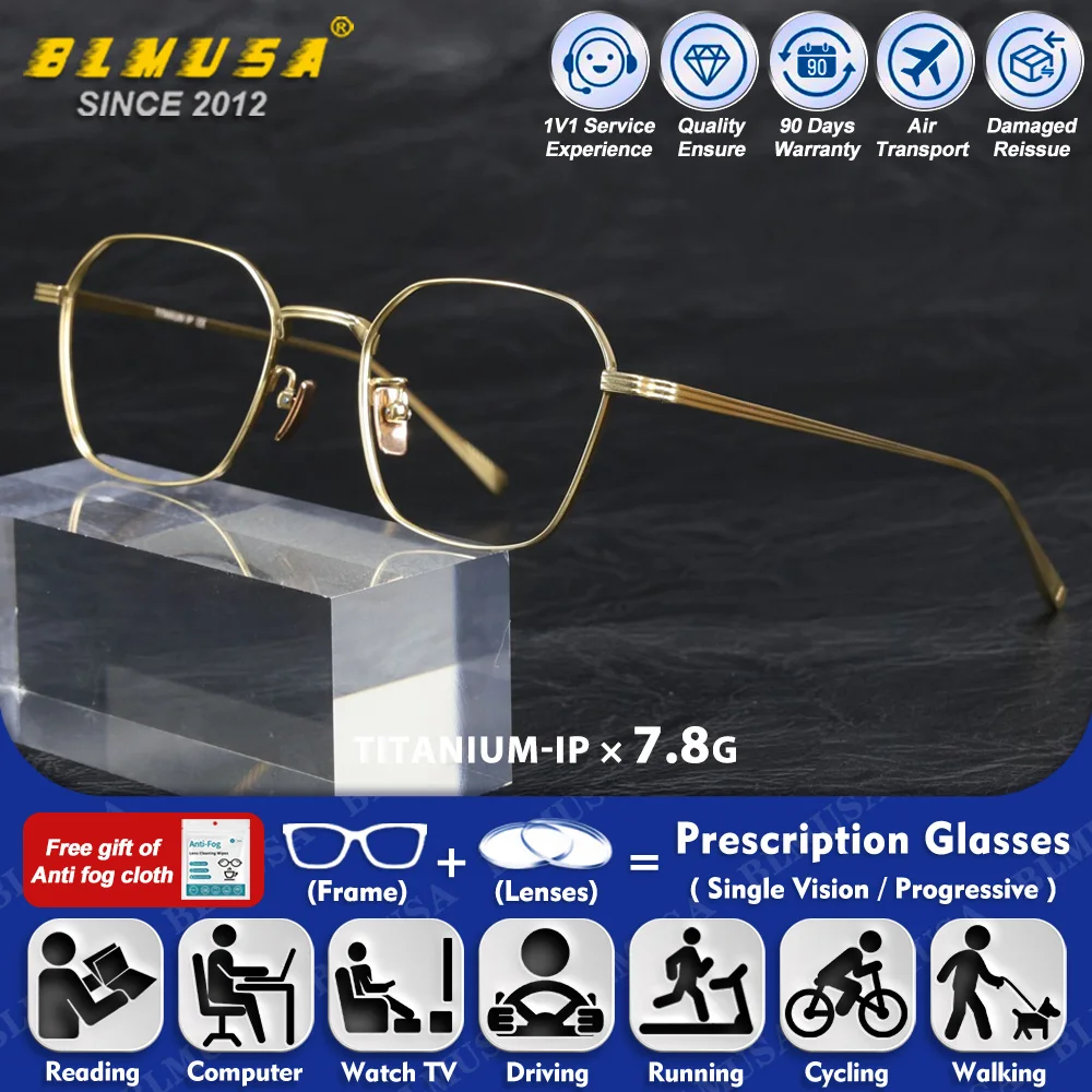 

BLMUSA (S) Lightweight Men Pure Titanium Myopia Photochromic Prescription Glasses High Quality Anti Blue Ray Progressive Eyeware