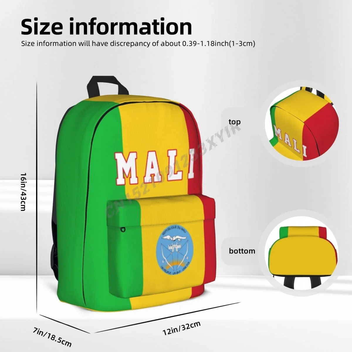 Unisex Backpack Mali Flag Malian Stitch Schoolbag Messenger Bag Case Laptop Travel Bag Mochila Gift