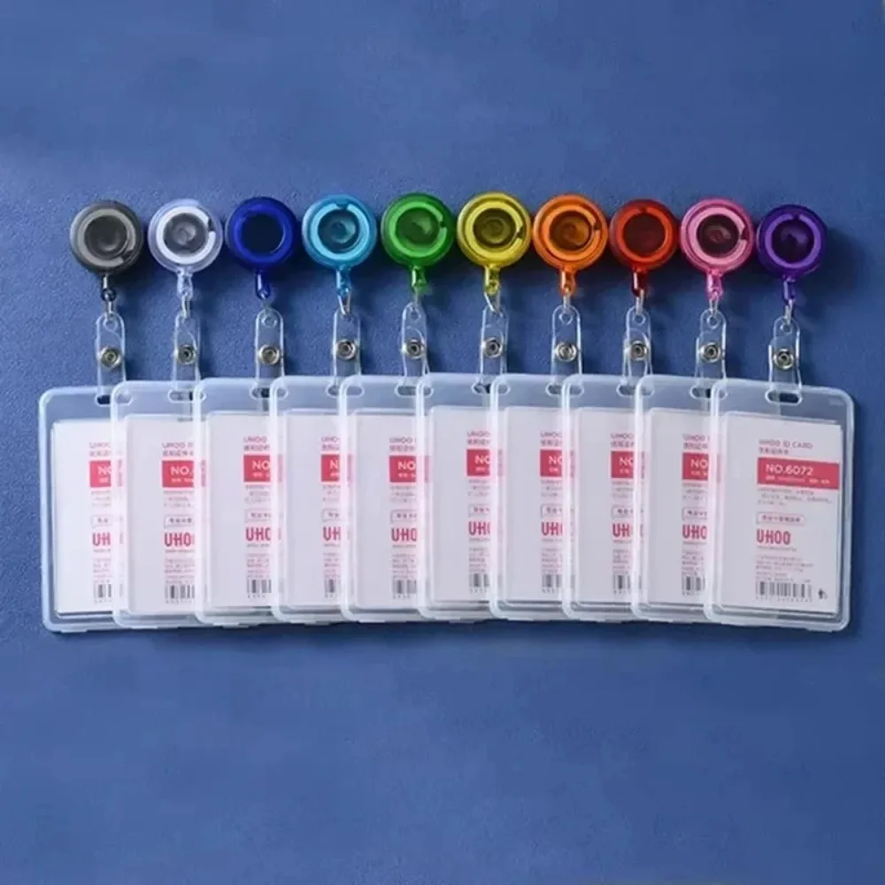 Transparent Working Card Case with Colorful Retractable Pull Badge Reel Plastic Name Holder Pass Work Employee Card Cover Clips
