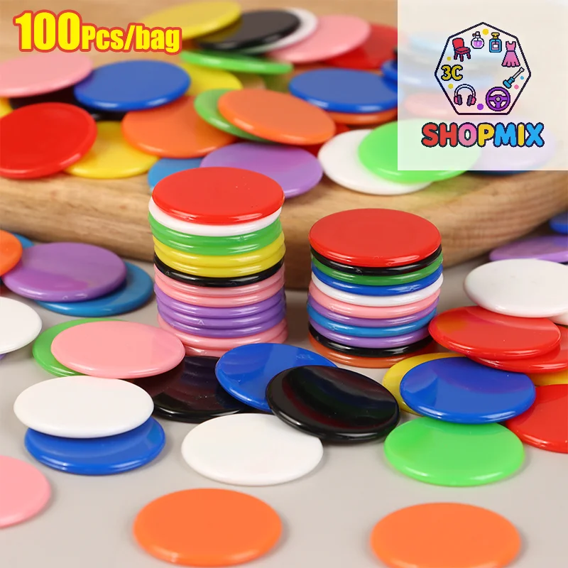 100Pcs 25MM Montessori Learning Education Math Toy Plastic Poker Chips Bingo Chip Markers Token Family Club Party Counting Toy