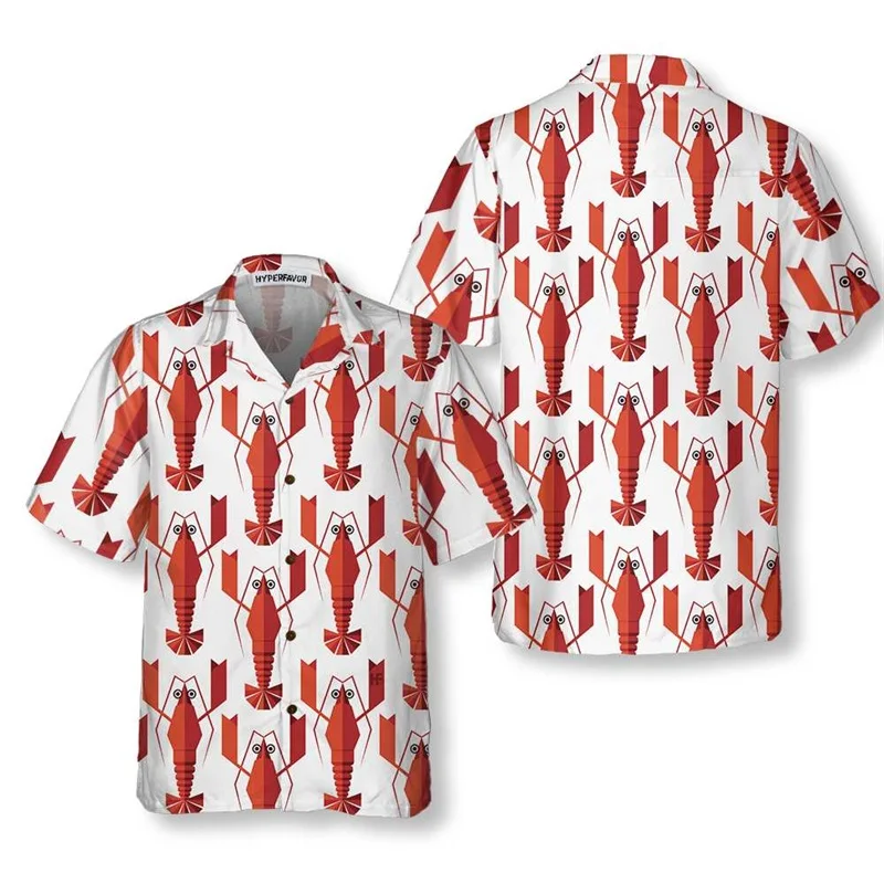 All Over Print Lobster Graphic Hawaiian Shirts For Men Women New In Short Sleeve Funny Lobster Beach Shirt Blouse For Adults