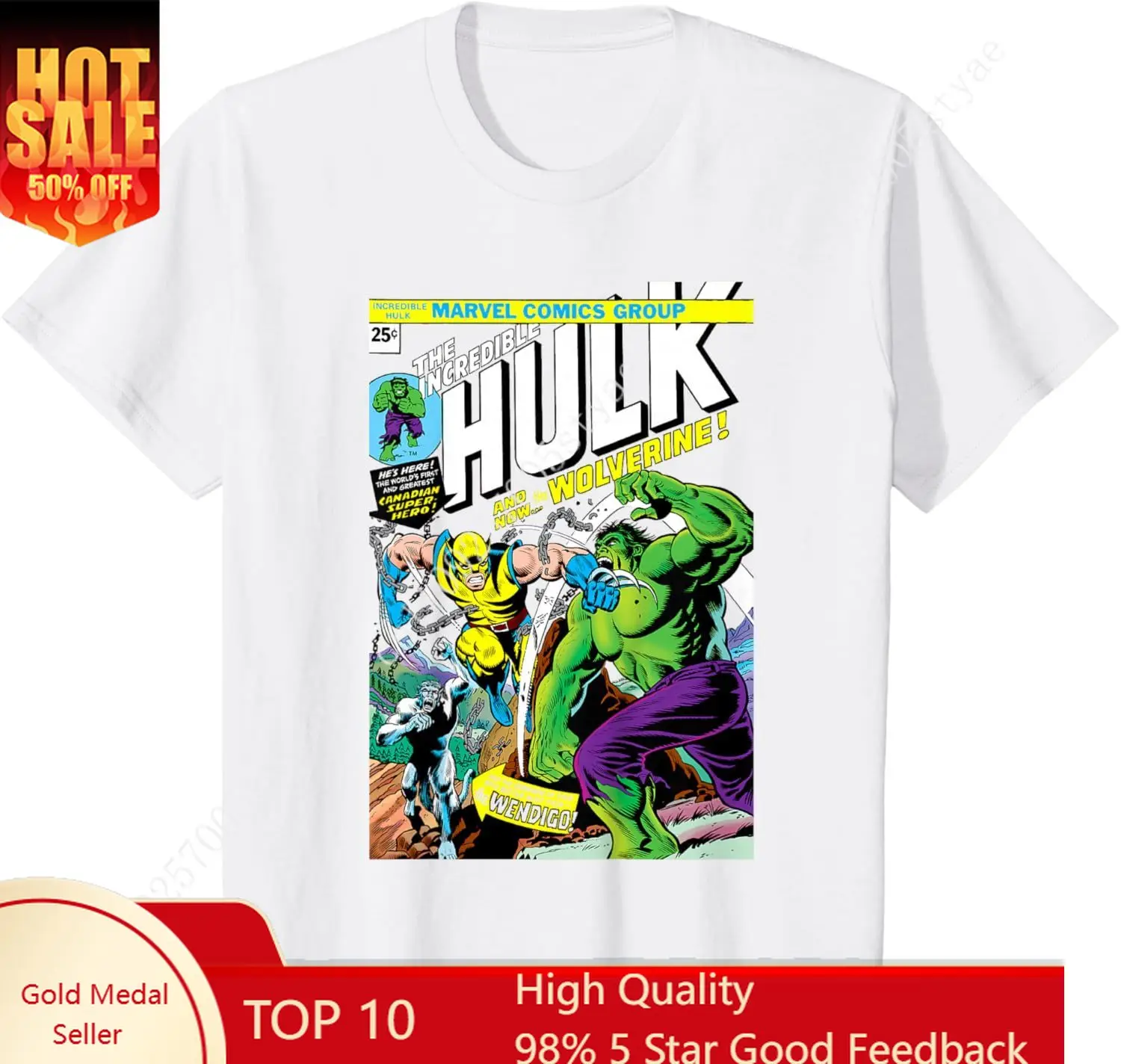 Marvel Comics Retro Classic Hulk & Wolverine Comic Poster T-Shirt