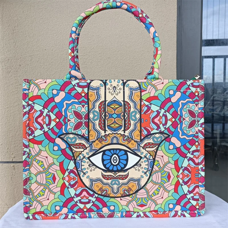 Designer Tote Bag with Lucky Totem and Magical Palm Pattern - Perfect Festival Gift for Women