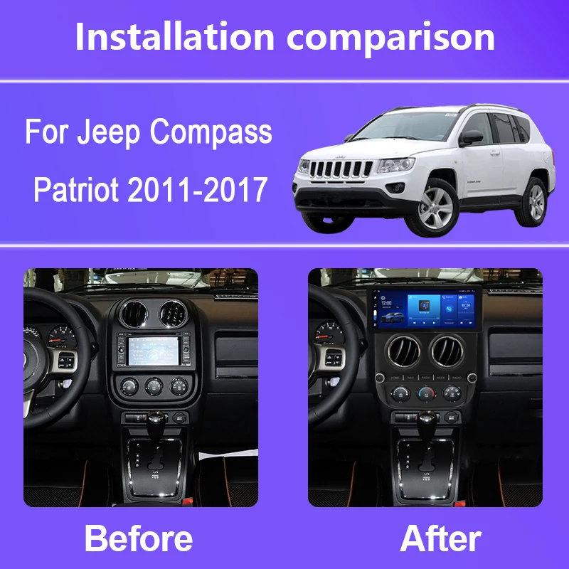 12.3 Inch For Jeep Compass Patriot 2011-2017 Android 12 8-Core 8G+256G Car Multimedia Player Stereo Receiver Radio GPS 4G WIFI