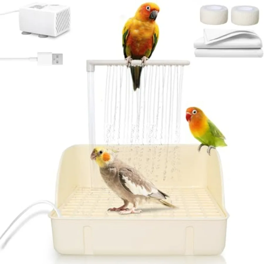 

Automatic Parakeet Bird Bath with Pump, Large Bird Shower Fountain Indoor Bathtub with Running Water, Parrot Bath Tub Faucet fo