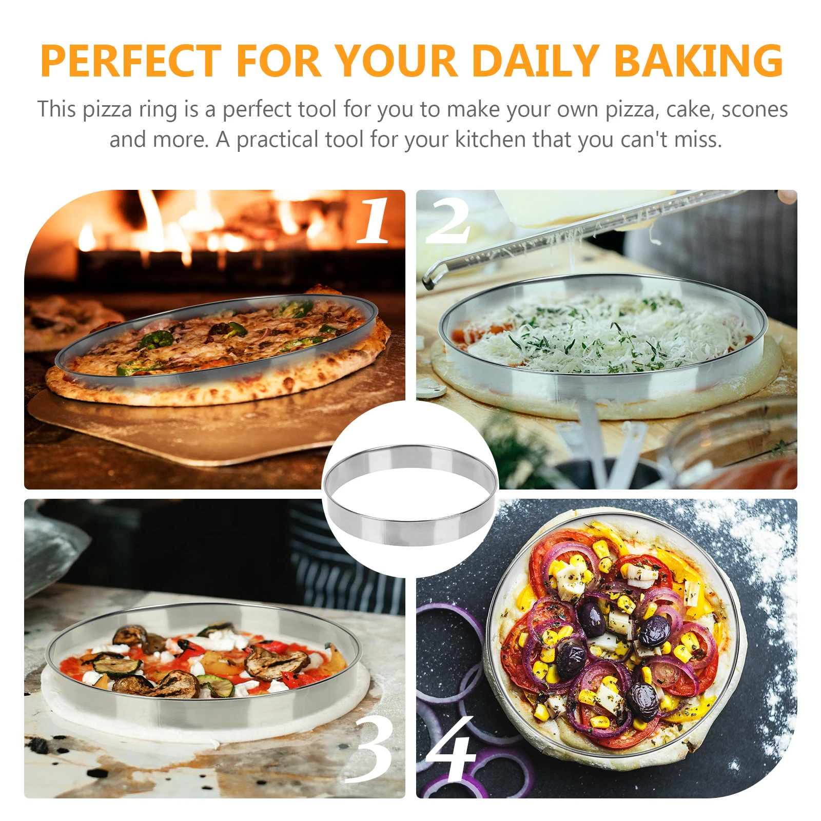

Pizza Ring Round Muffin Ring For Diy Pizza Baking Heat-Resistant Stainless Steel Crumpet Mold Tart Baking Supplies