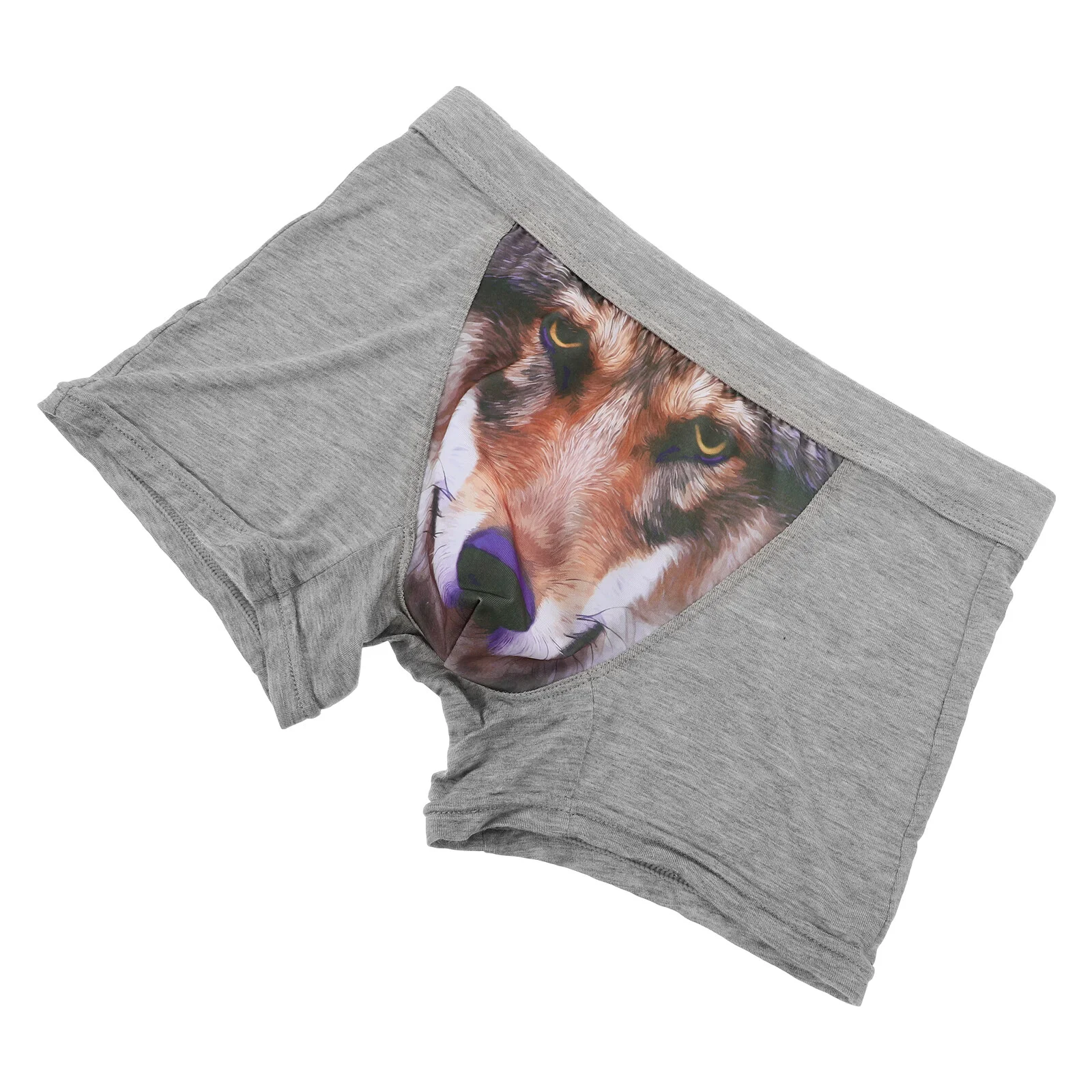 Men While While Men 3D Wolf Head Animal Briefs Stretch Modal Underpants Size L (Grey)