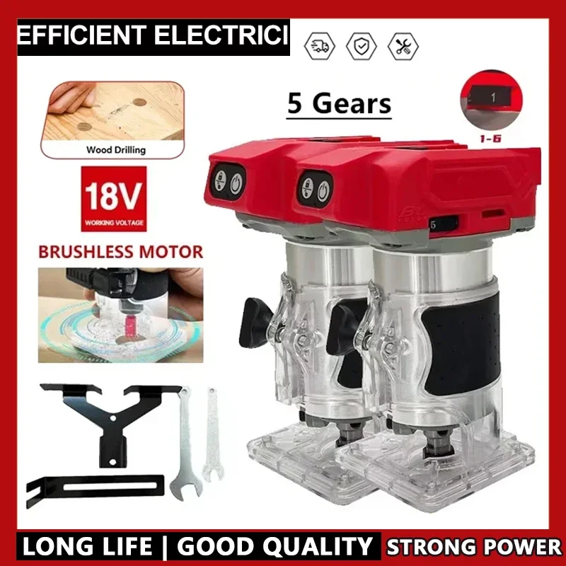 

Бесщеточный электрический триммер 800 Вт 30000 об/мин для беспроводного компактного фрезерного станка Milwaukee, 5 скоростей, деревообрабатывающий обрезной станок, аккумулятор 18 В