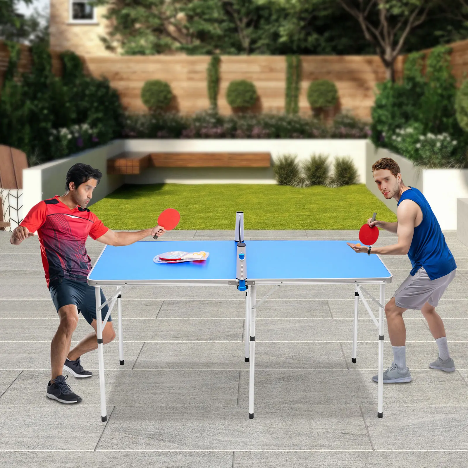 

59.84*29.92in Table Tennis Table, 44.09lbs Maximum Load Capacity, with Complete Ping-pong Set for Playing Table Tennis Outdoors