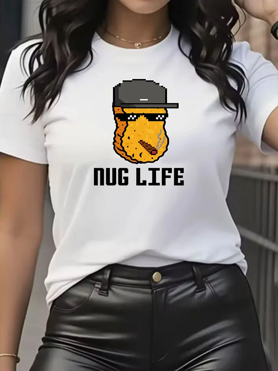 Nug Life Nugget Lover Chicken Nuggets Fast Food Eater Thug Black Cotton T Shirt vintage Washed streetwear Stylish Comfortable