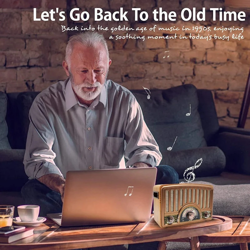 R-1928BT Retro Multi-Band Radio With MP3 Bluetooth Speaker, Rechargeable Battery, And Lamp Ideal For Home And Desktop B EU Plug