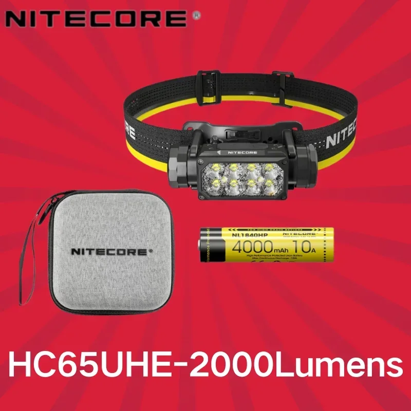 NITECORE HC65 UHE 2000 lumenów Latarka czołowa USB-C z możliwością ładowania, z białym, czerwonym i lampkami do czytania zawiera baterię