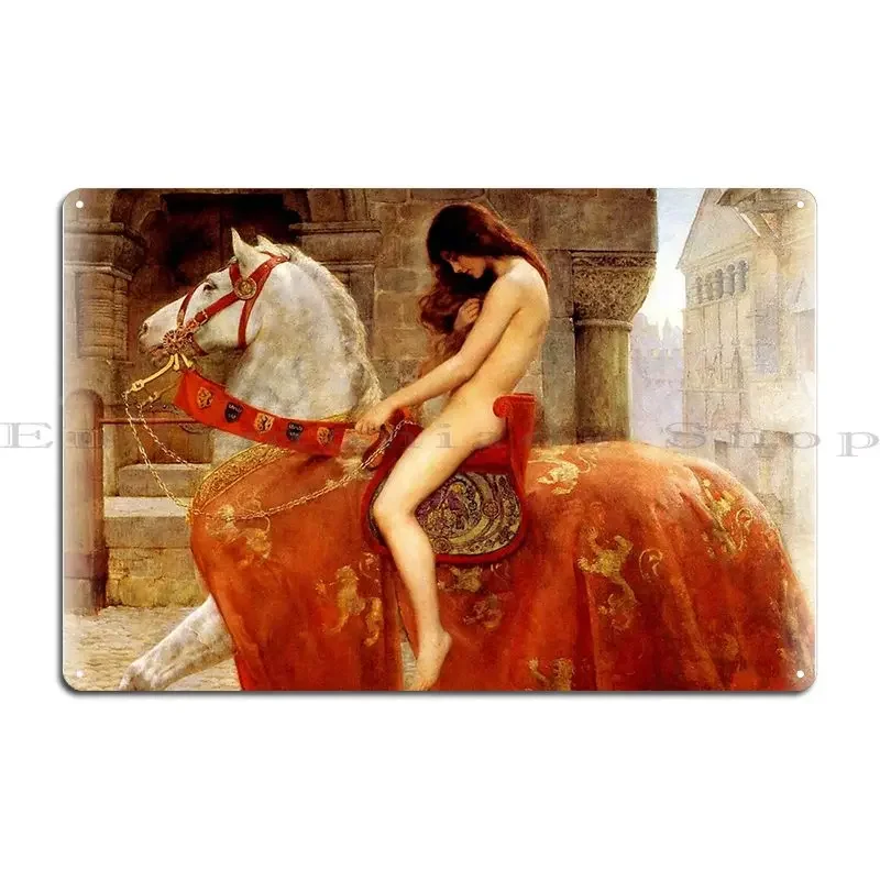 ليدي Godiva خمر 1897 صورة علامة معدنية المطبخ حفلة المرآب لوحات الحفلات الحديد القصدير تسجيل ملصق