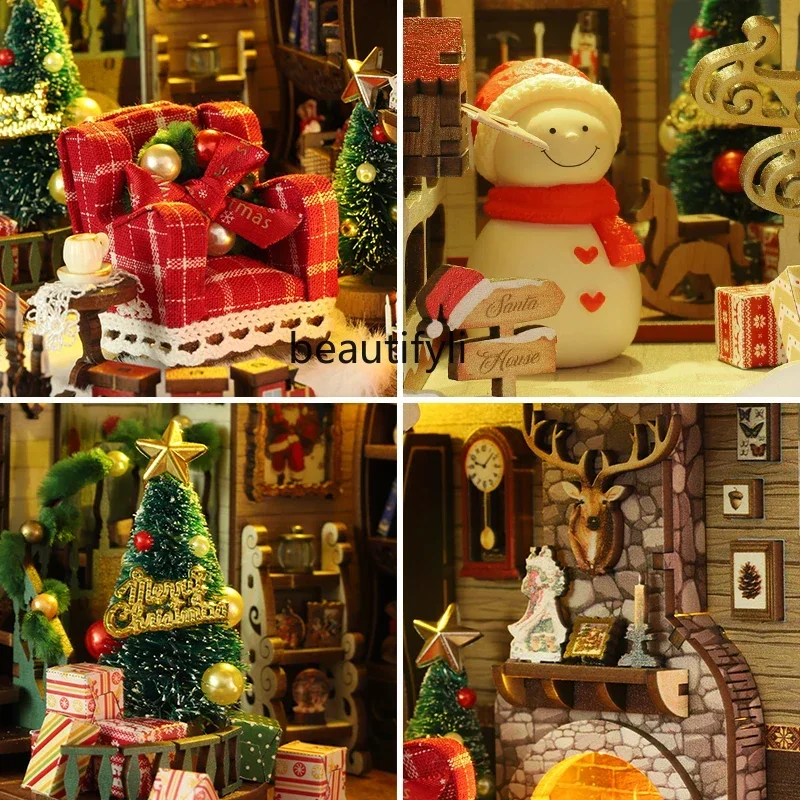 Natal diy livro suporte montagem tridimensional livro pequena casa modelo artesanal casa criativa presente de natal