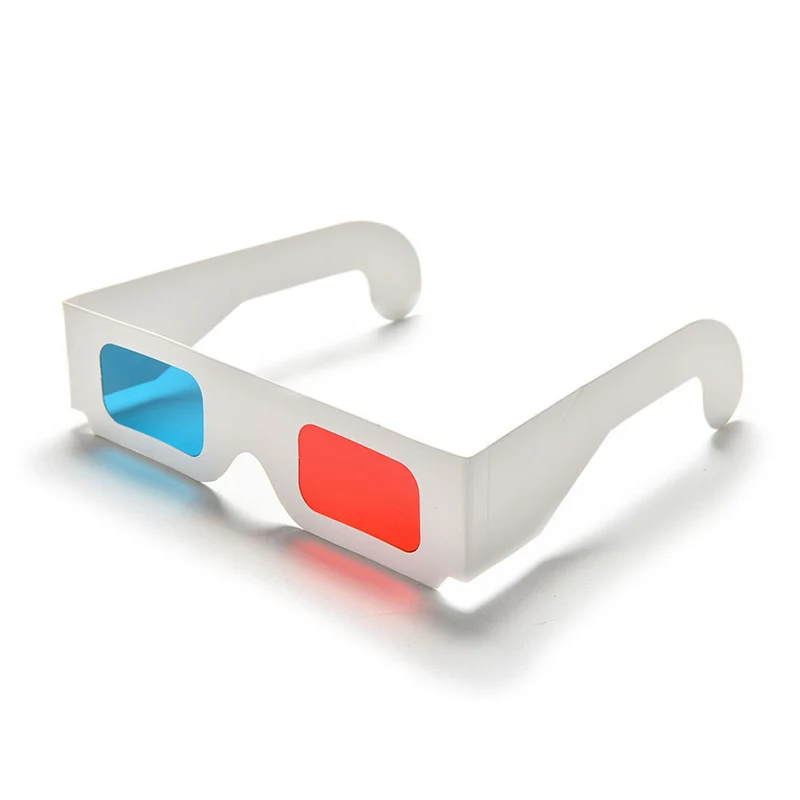 Gafas 3D de película roja, papel de visión azul, cartón de refracción anaglifo, estilo de juego Cian, accesorios blancos de teatro