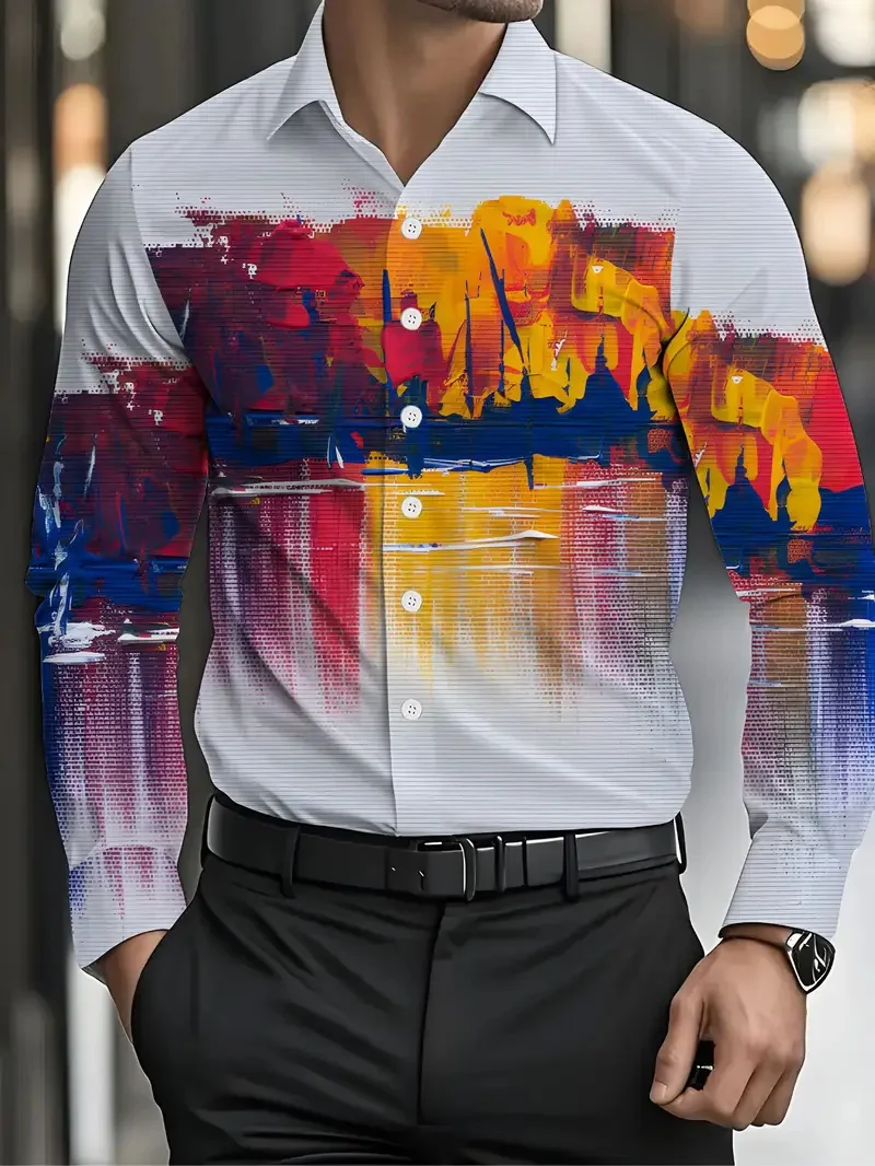 Camicia a maniche lunghe da uomo, Camicia con bottoni, Camicia casual Primavera Estate Stampa floreale Maniche lunghe, Alla moda, Comoda