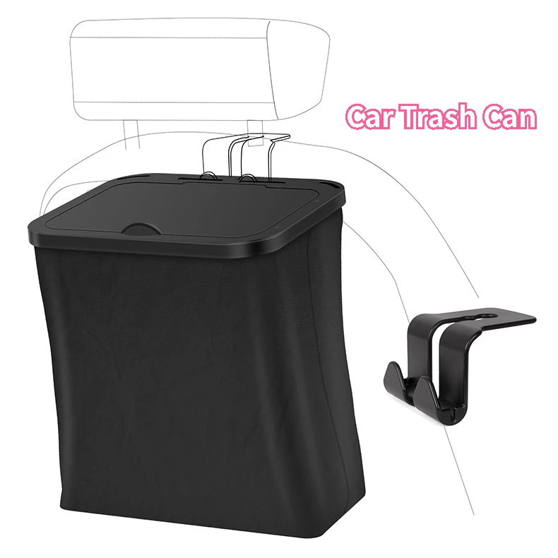 

PU Leather Car Trash Can, 1.5 Gallon Foldable Storage Organizer Bag, Leakproof Vehicle Garbage Bin with Handle
