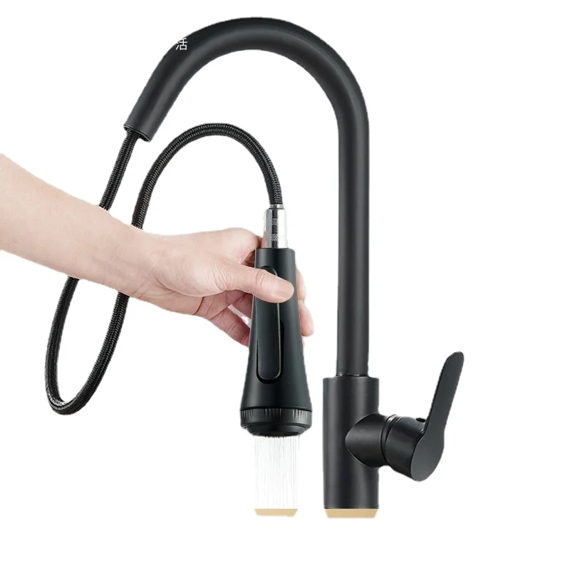 

Pulling Type Kitchen Copper Faucet Pressurized Universal Rotation Cold Hot Full Faucet Household Basin Vegetable Basin Faucet