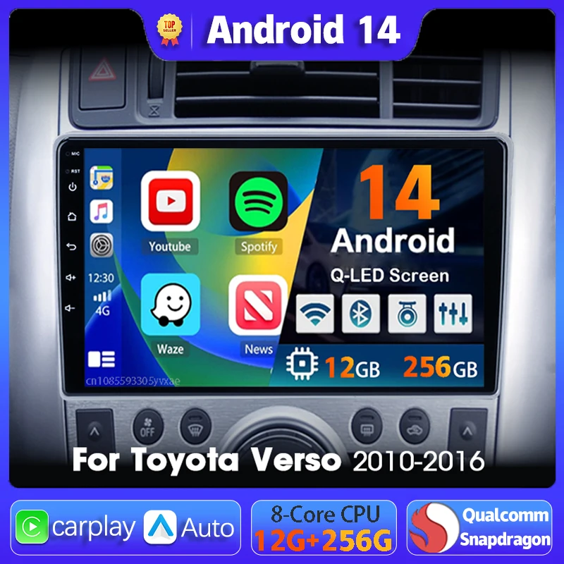 Android 14 Autoradio Lettore Multimediale di Navigazione Per Toyota Verso 2010 2011 2012 2013 2014 2015 2016 Carplay Auto Stereo video