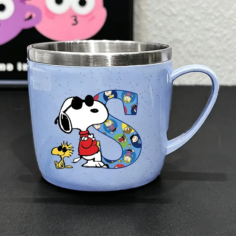 Snoopys Doppelwandige Verbrühungssichere Edelstahlbecher Cartoon Anime A-Z Buchstaben Bedruckte Kaffee-Milch-Tasse Tee-Getränke-Wasserbecher