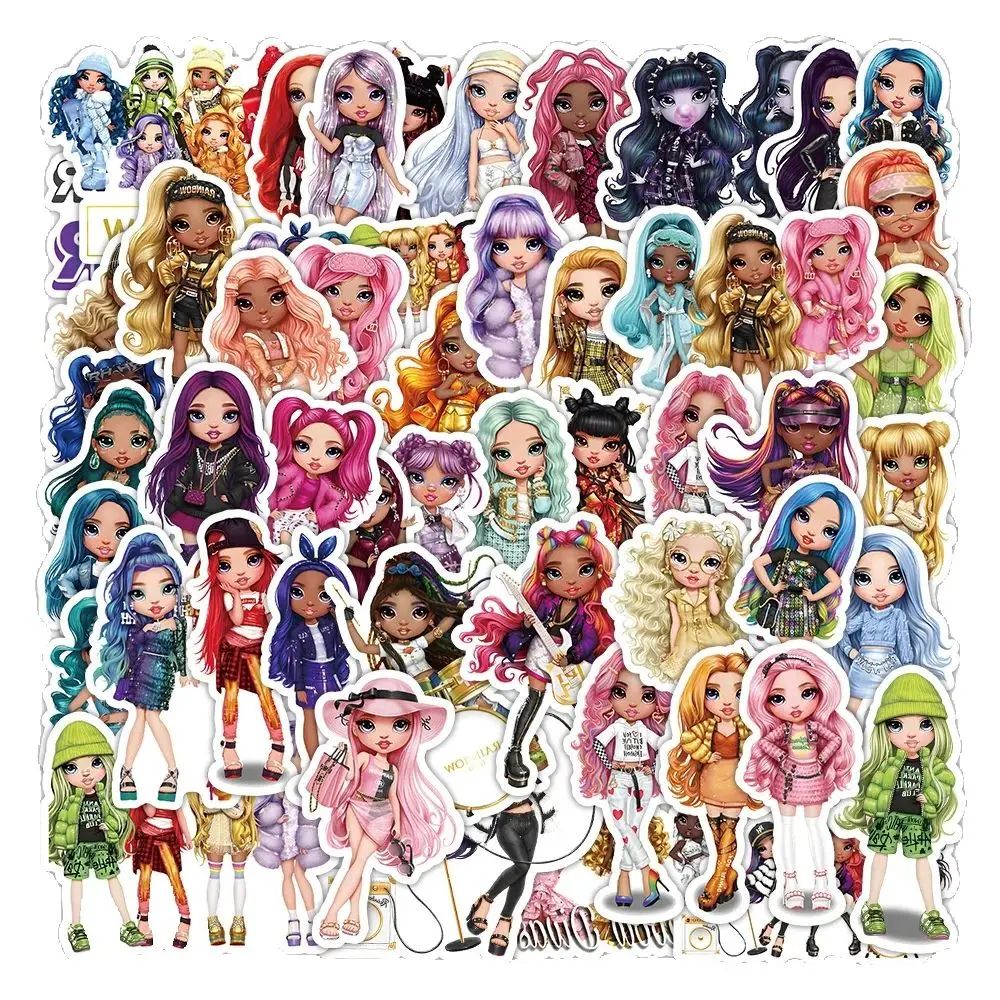 50 Uds. De muñecos de arcoíris bonitos de dibujos animados, pegatinas creativas de grafiti personalizadas, pegatinas impermeables para ordenador