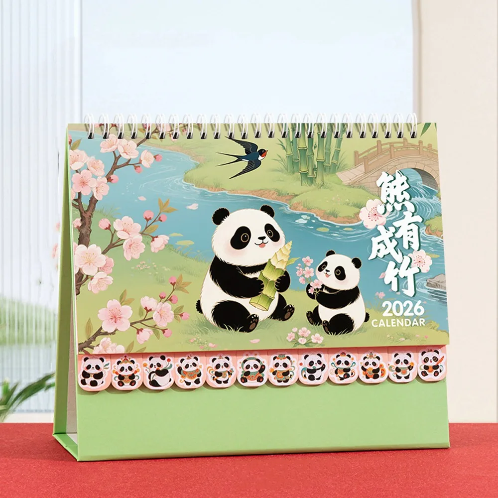 

Chinese Style 2026 Desk Calendar Cartoon Horse/Panda Monthly Planner Month Date Display Coil Binding Standing Flip Calenda