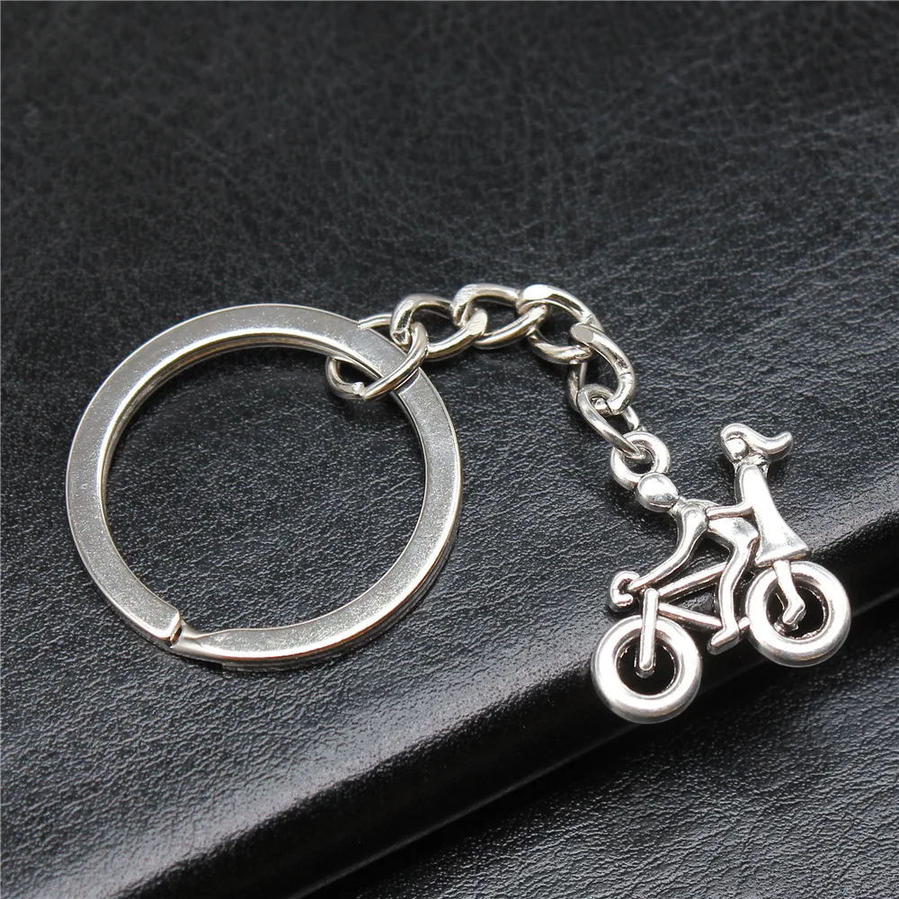 Keychain Holder Dropshipping Vintage Handmade Antique Silver Color 21x18mm Couple Bike Pendant Keyring