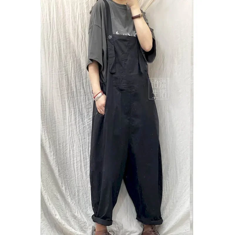 作業服ジャンプスーツ女性のための固体オーバーオール特大ワンピース衣装女性ロンパースルース韓国スタイルカジュアルヴィンテージロンパース