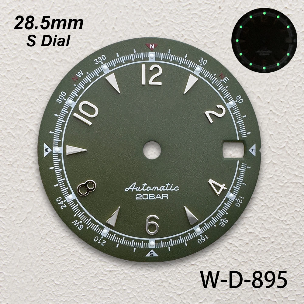 28.5mm S Logo Matte Dial Fit NH35/NH36 Japanese Movement Green Luminous Diving High-Quality Dial Watch Modification Accessories