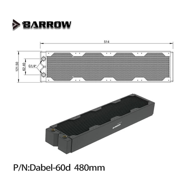 

BARROW 360mm 480mm Copper Radiator 60mm Thickness Computer Water Discharge Liquid Heat Exchanger for 12cm Fans Dabel-60d 360