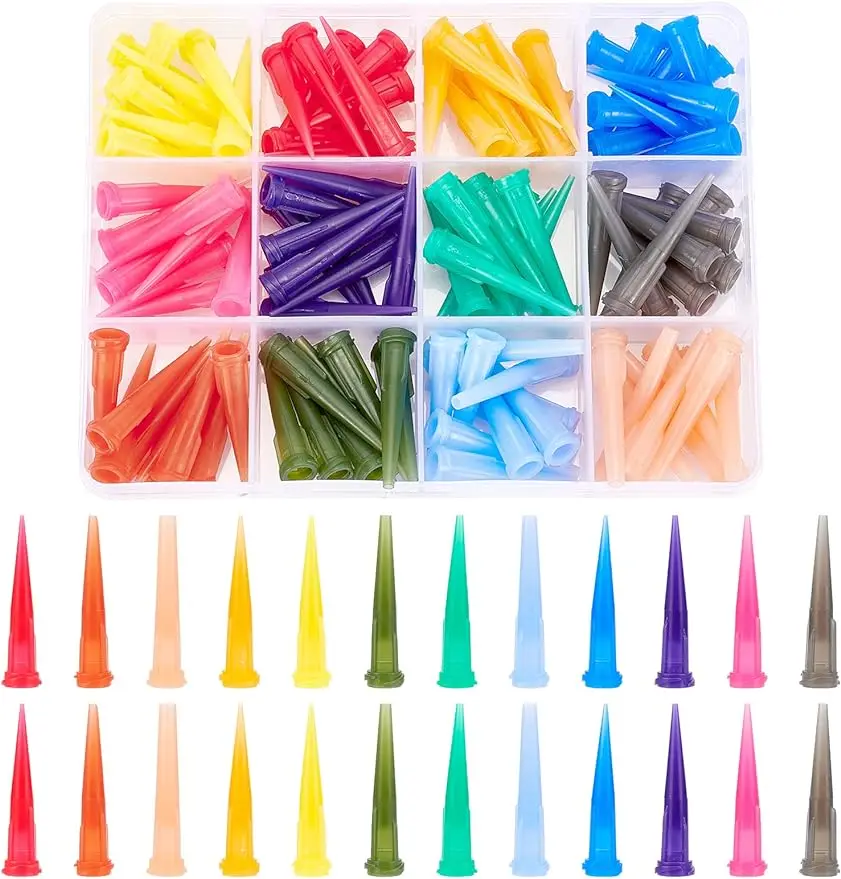 

120Pcs Blunt Plastic Tapered Tip Plastic Dispensing Needle Tips with 12 Mixed Size for Refilling Glue Fluid Precisely