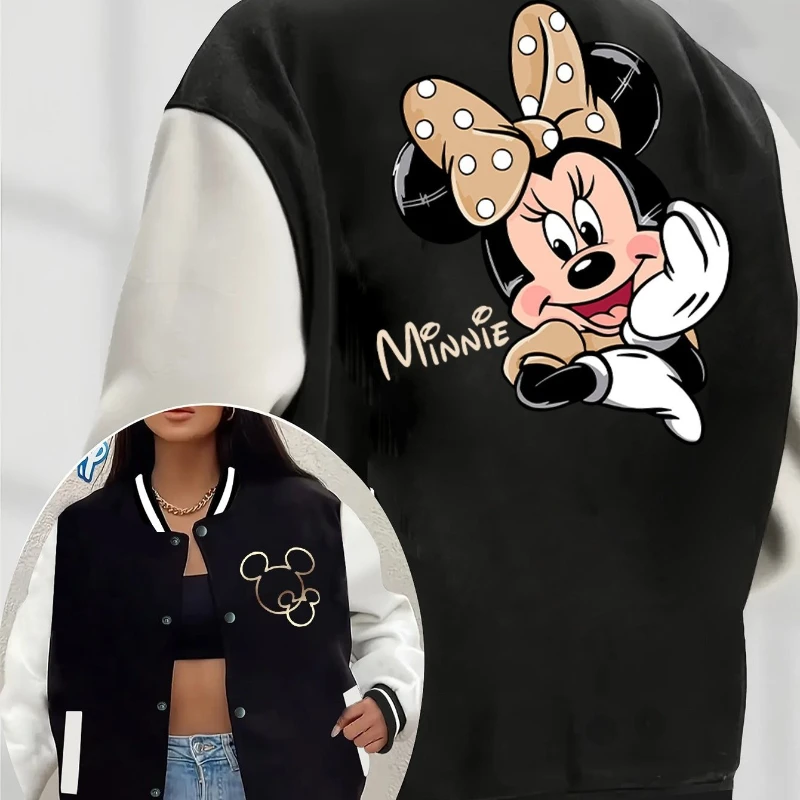 

Disney Minnie Bow and Ear Print Jacket Autumn and Winter New Men and Women Couples Retro Fashion Street Wear