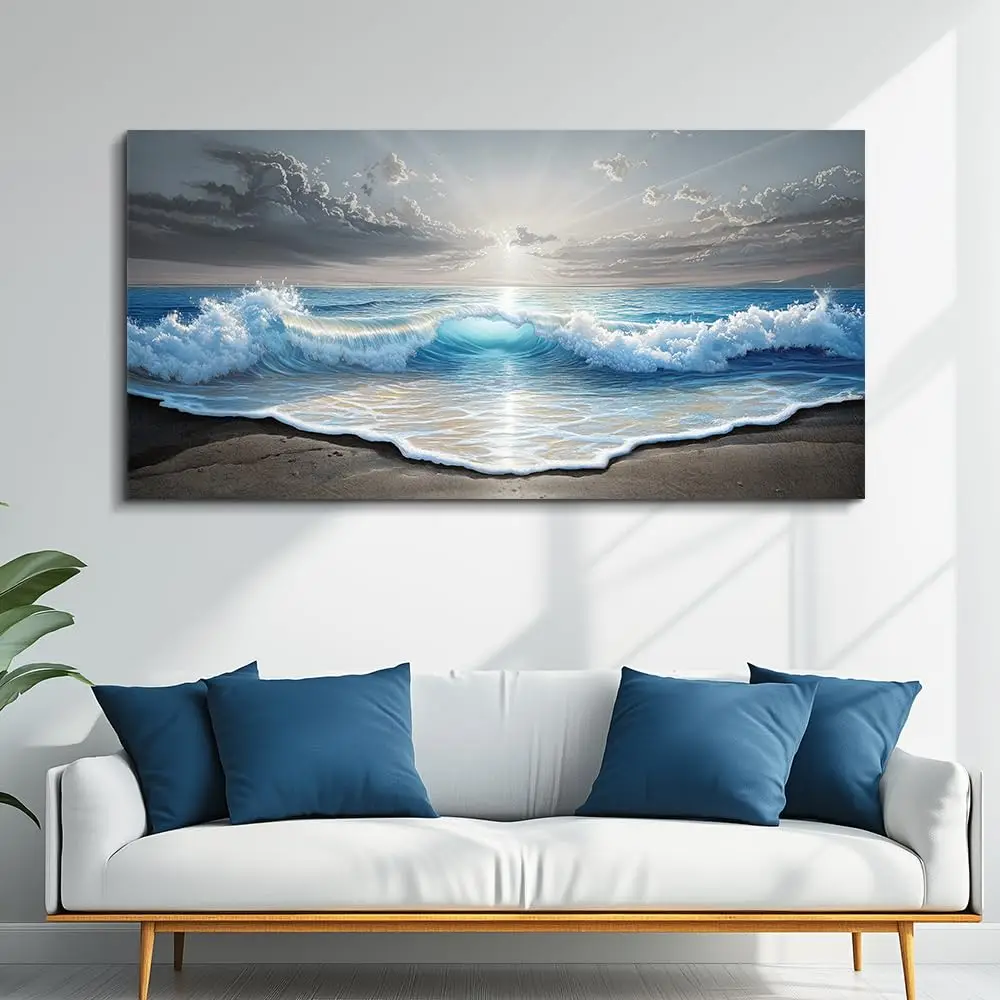 Modern Blue Sea Landscape Canvas Painting Poster and Prints,Nordic Style Wall Art For Living Room Home Deacor No Frame