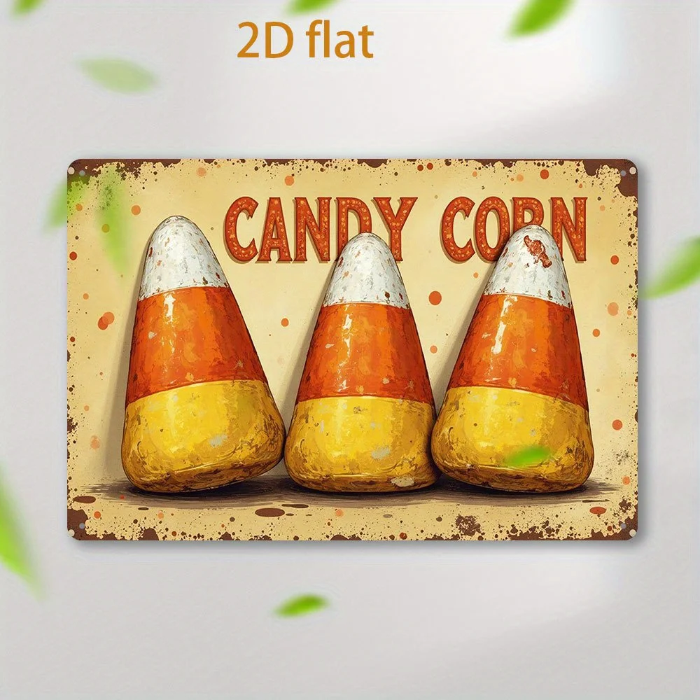 [2D Flat] Letrero de metal vintage "Candy Corn" de 1 pieza - Arte de pared de hierro retro de 7,8 x 11,8 pulgadas con diseño amarillo y naranja desgastado, por
