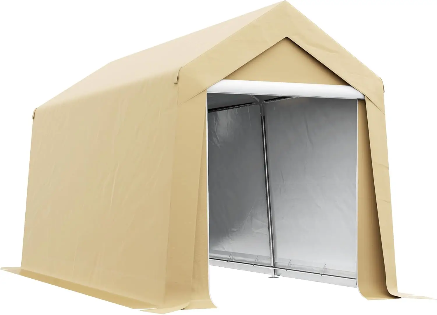 Cobertizo exterior resistente de almacenamiento portátil de 7' x 12', tienda de campaña impermeable para jardín con ventana de ventilación para bicicleta, color beige