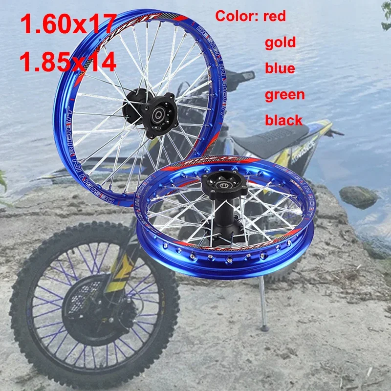 1 Set of 1.60-17 Inch Front 1.85-14 Inch Rear Rim Aluminum Alloy Wheels for KLX CRF Kayo BSE Dirt Bike Motorcycle