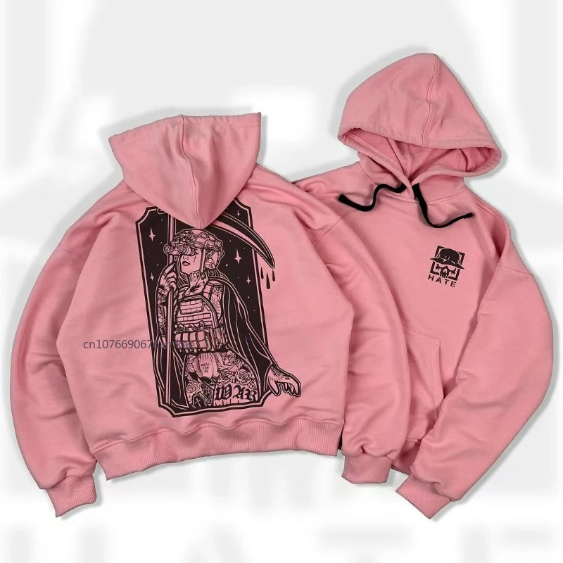 Solid Color Pullover Hoodie Men Women American Street Tide Personalized Pattern Printing Sports Hoodie Spring Loose Couple Tops