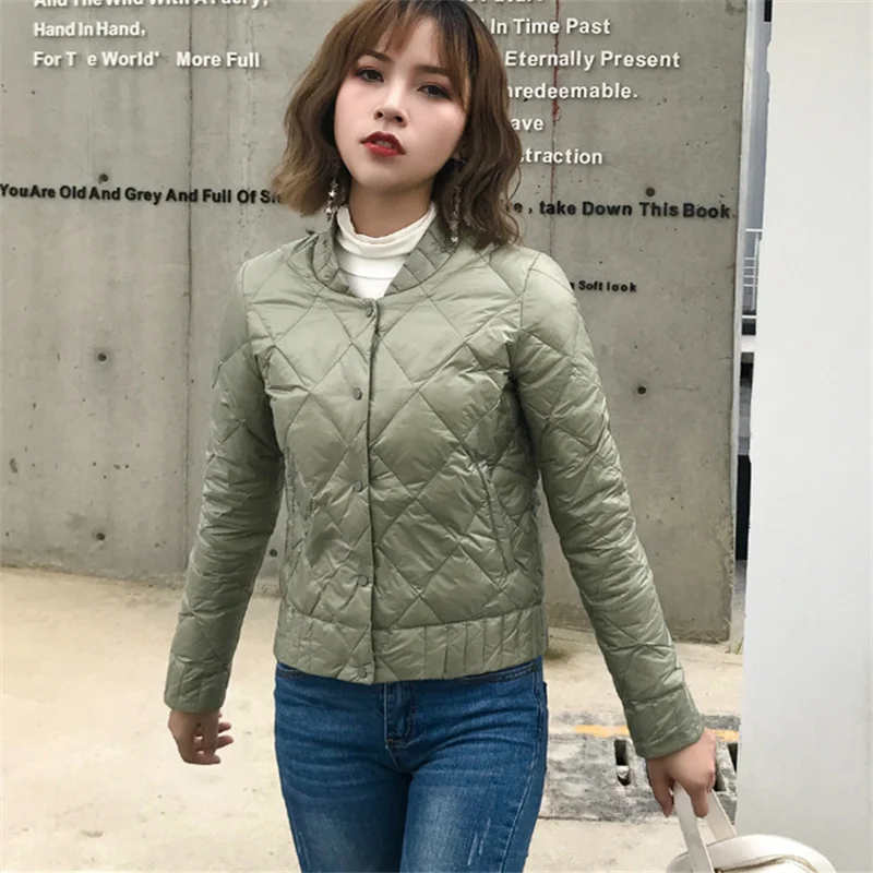 

Autumn Winter Light Thin White Duck Down Jacket Women Single-breasted Warm Down Coat Parkas Ladies Short Lingge Puffer Parkas