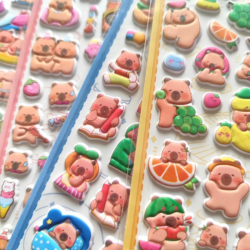 4 шт. Kawaii супер милые капибары кубики и медведи детские наклейки из пенопласта с героями мультфильмов-мягкий очаровательный декор BulingBulingStickers Store