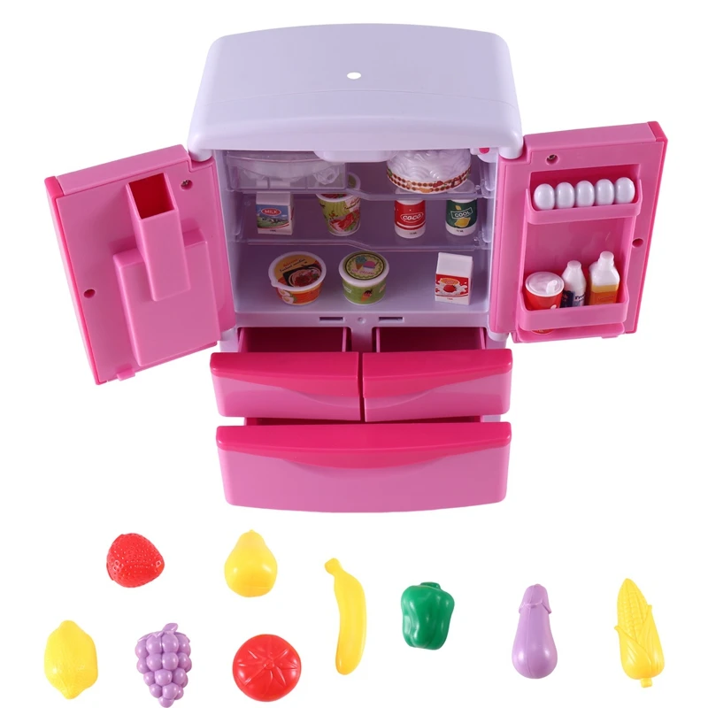 Yh218-1 simulação geladeira brinquedo crianças pequenos eletrodomésticos brinquedos meninos e meninas definir música com luzes