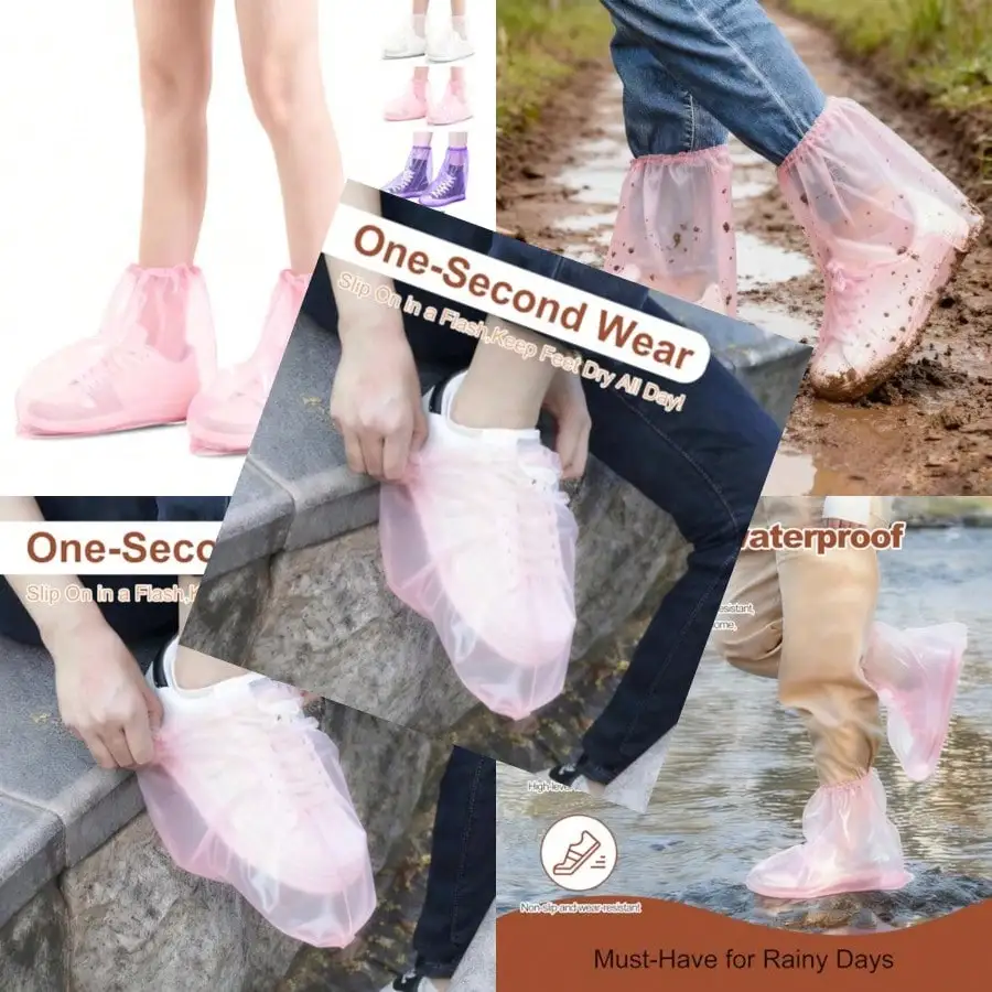 

10/15 Pairs Rain Shoe Covers For Women Waterproof Plastic Shoe Covers Disposable Outdoor Indoor Boot Sneaker Covers Pink-Short-10Pairs