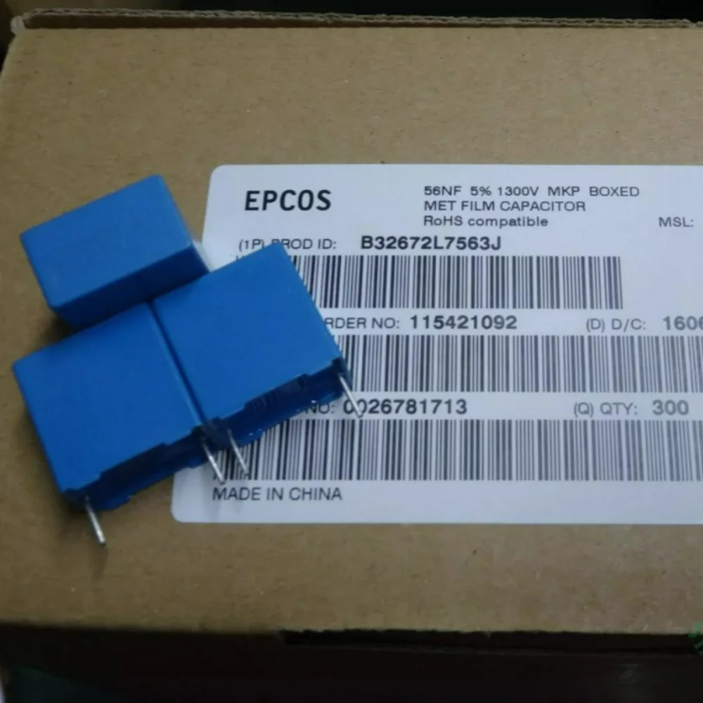 

5pcs/lot EPCOS MKP 0.056uf 1300V 56nf 563 Brand New 15mm Film Capacitor B32672L7563J