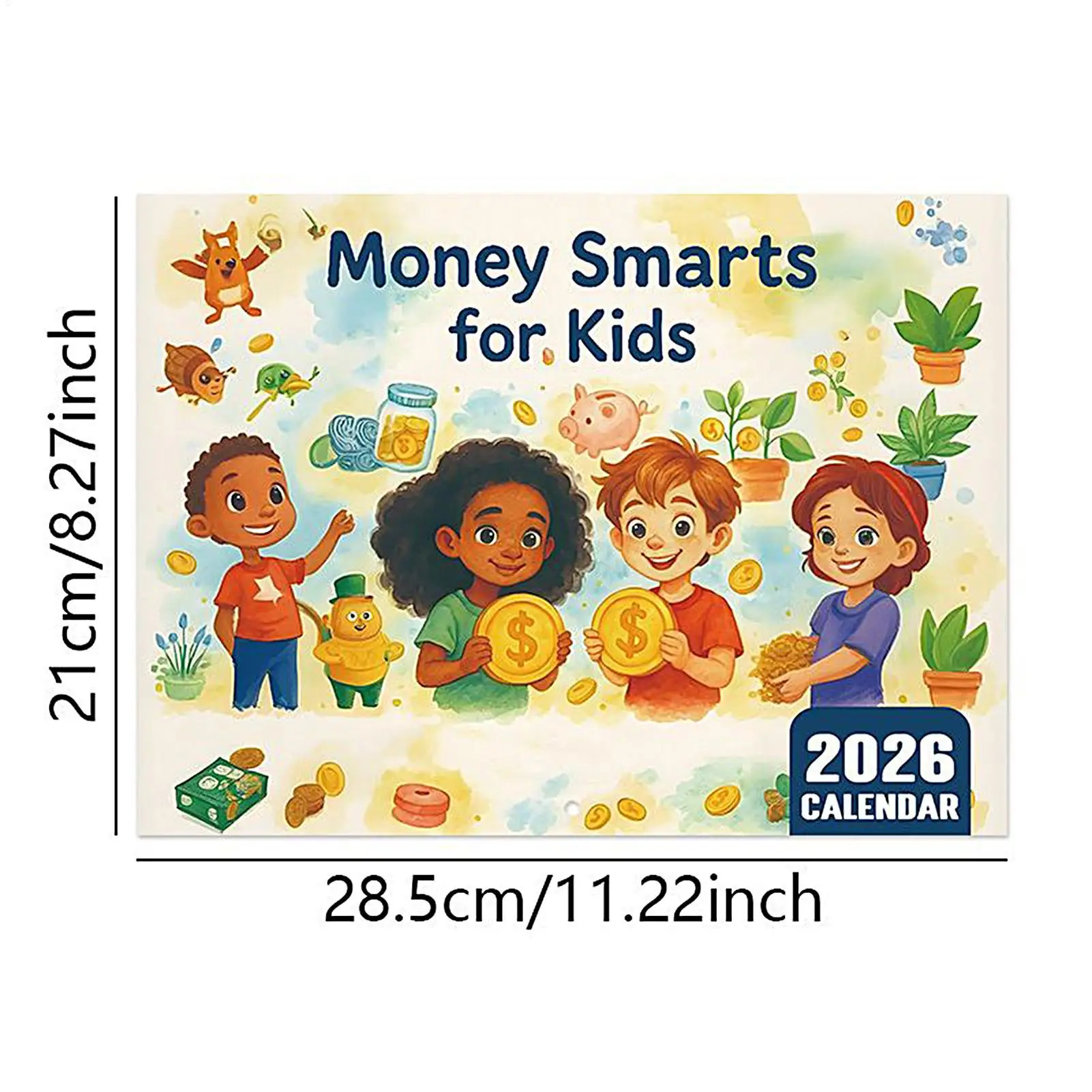 Calendario finanziario per bambini Calendario interattivo per l'apprendimento dei soldi per ragazzi e ragazze Jan dicembre 2026 Planner con colorato