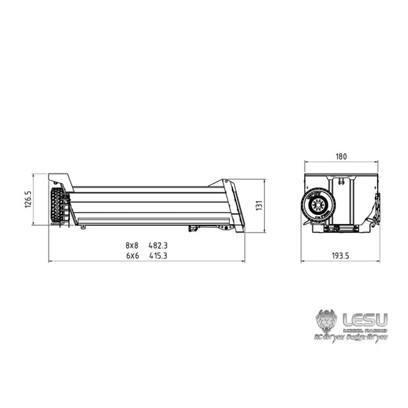 LESU-Metal Bucket para caminhão basculante dianteiro do cilindro hidráulico, 1/14 RC, modelo 8x8, brinquedos ao ar livre, TH02559