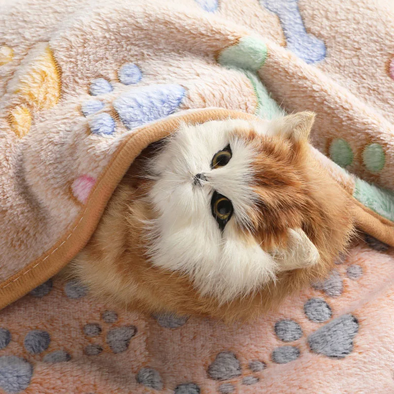 Winter-Samt-Haustier-Schlafdecke, warme Decke mit Pfoten-/Punkt-/Knochenmuster, Waschtuch für Hunde und Katzen, weiche Fleece-Haustierdecke, Haustierbettmatte