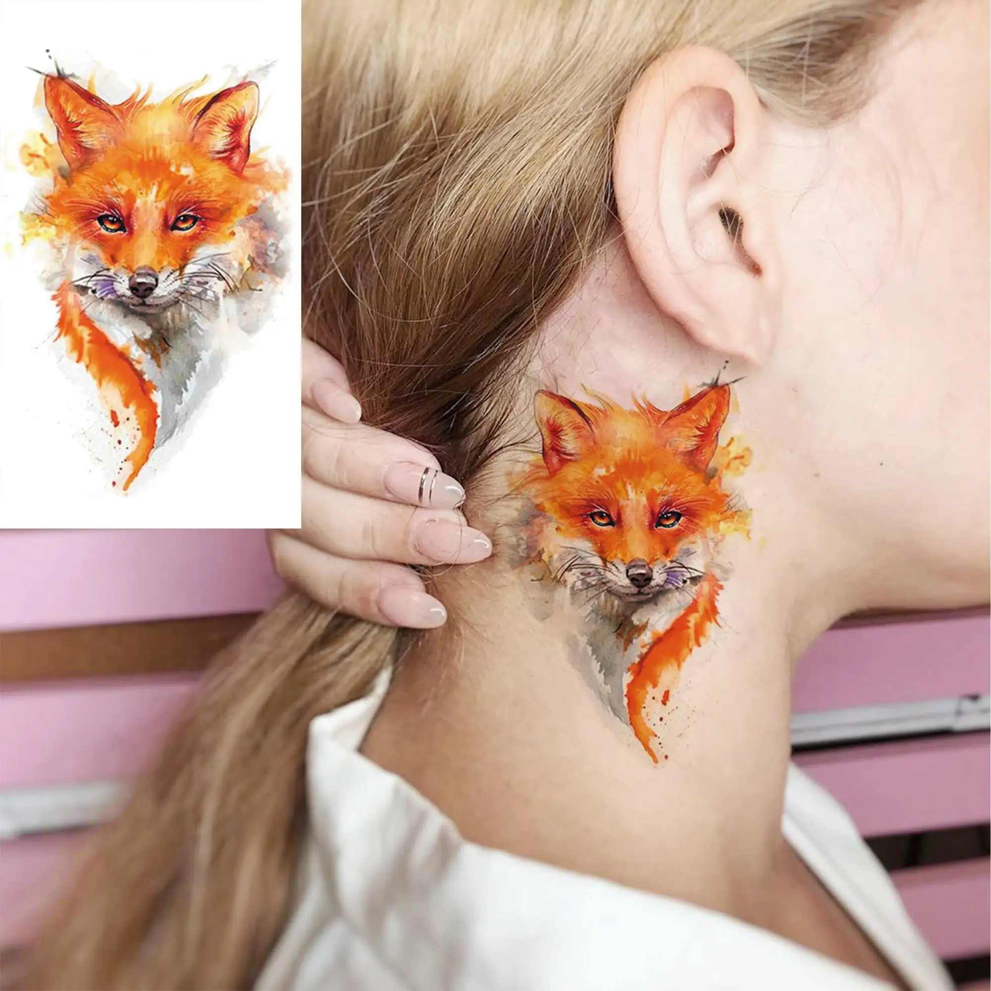 15 Sheets Watercolor Animals Temporary Tattoos For Women Men Adults Arm Neck, 3D Waterproof Fake Lion Wolf Tiger Tattoo Sticker